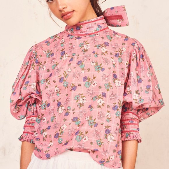 Loveshackfancy Brook blouse Hollywood pink M - Picture 1 of 14